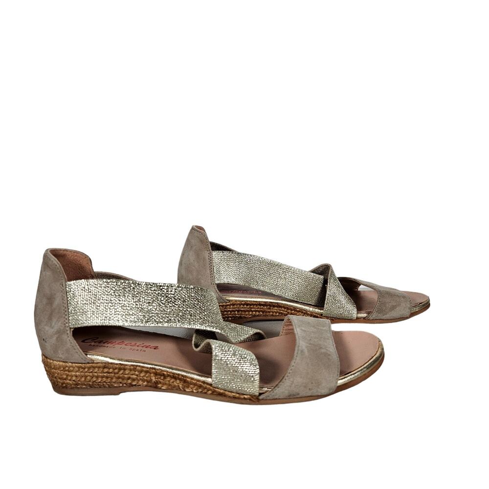Campesina Womens 7.5 Nover Sandals Gold Suede Leather Espadrille Beach Footwear